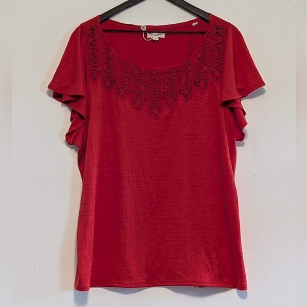 Max Studio Women's 2X Red Lace Accent Blouse Work NWT New Plus Office Church